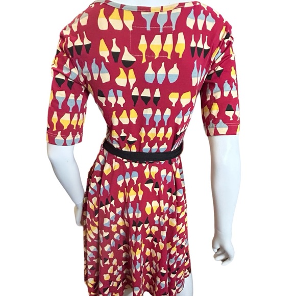 Effie's Heart NEW Rachel Red Carafe Print Short Sleeves Belted Dress Small - Picture 7 of 14